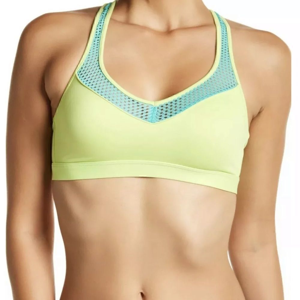 Wacoal Cross Back Sports Bra Neon Green w/ Blue Accent SZ 32 C/D